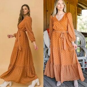 Boho Icon Rust Orange Medallion Print Maxi Dress Size M